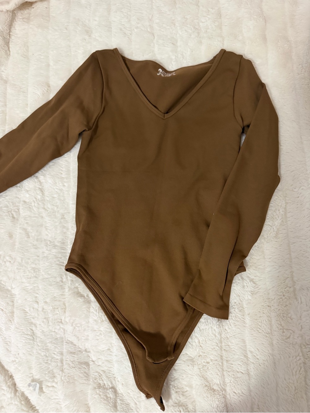 Brown V-Neck Long Sleeve One-Piece Bodysuit